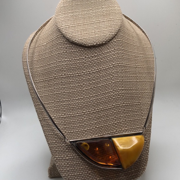 Genuine Baltic Amber Silver Tone Collar Necklace - Picture 5 of 14